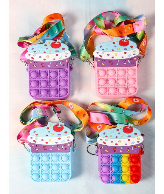 Kids POP-IT Cherry Silicon Crossbody Purse w/Zipper Closure